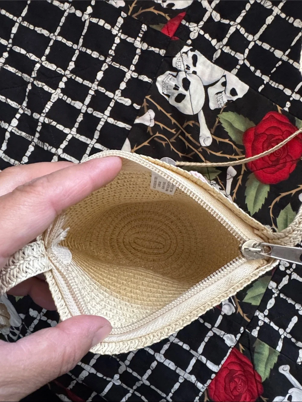 Woven Crossbody Bag with Floral Appliqué - Cream